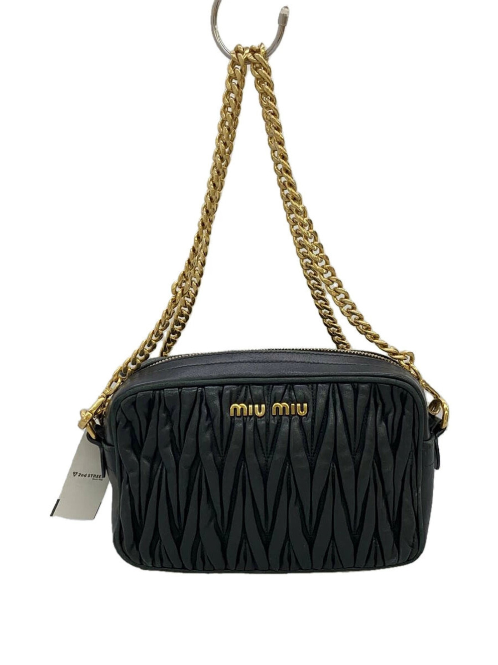 Miu Miu Black Matelasse Leather Camera Bag goldtone chain straps